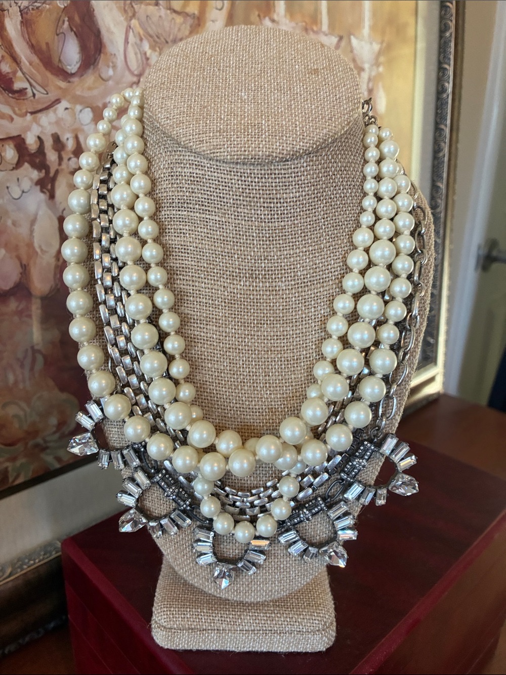 Stella & Dot Cream Pearl Multi-Strand Necklace with Crystal Drops